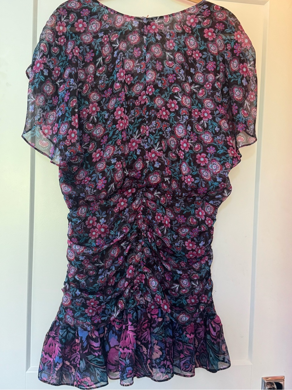 Misa Los Angeles Black Floral Ruched Mini Dress